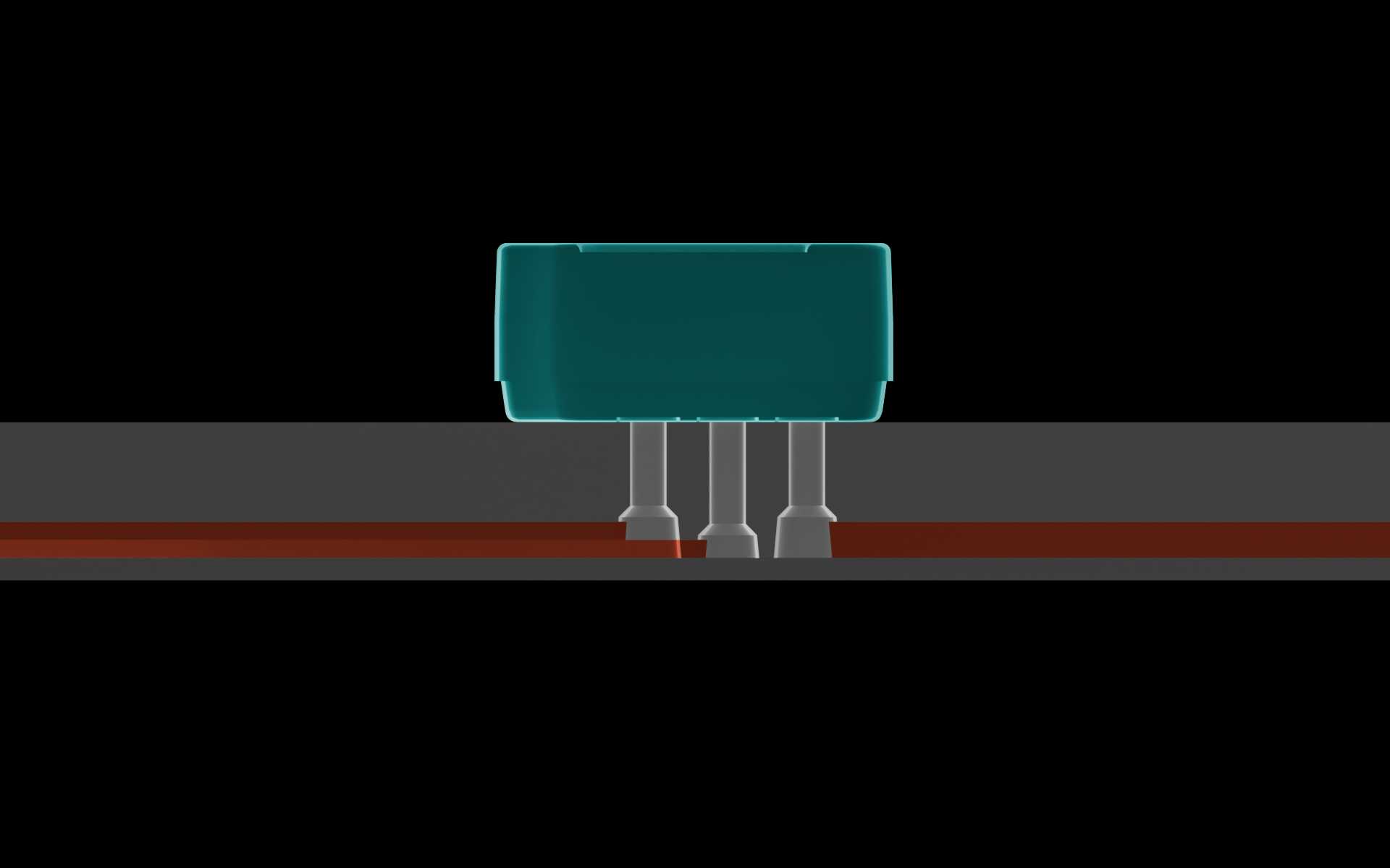 Side cross-section of the MV-1 microvalve on a microfluidic device. The molded microfeatures, excluding the via, are highlighted.