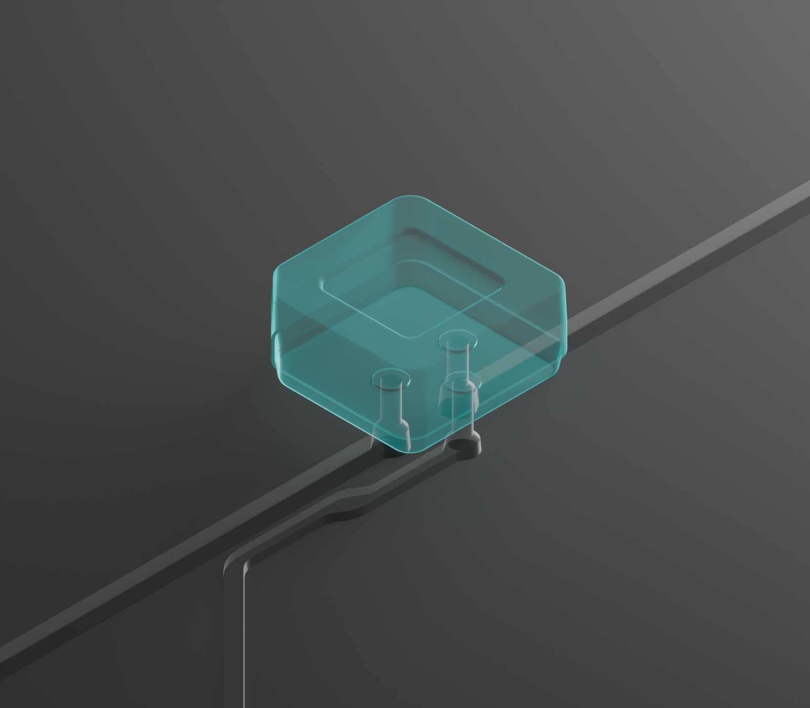 The MV-1 microvalve with liquid flowing in from the left and out to the right. A second air channel is connected to the microvalve. As air pressure is applied, liquid stops flowing through the microvalve.