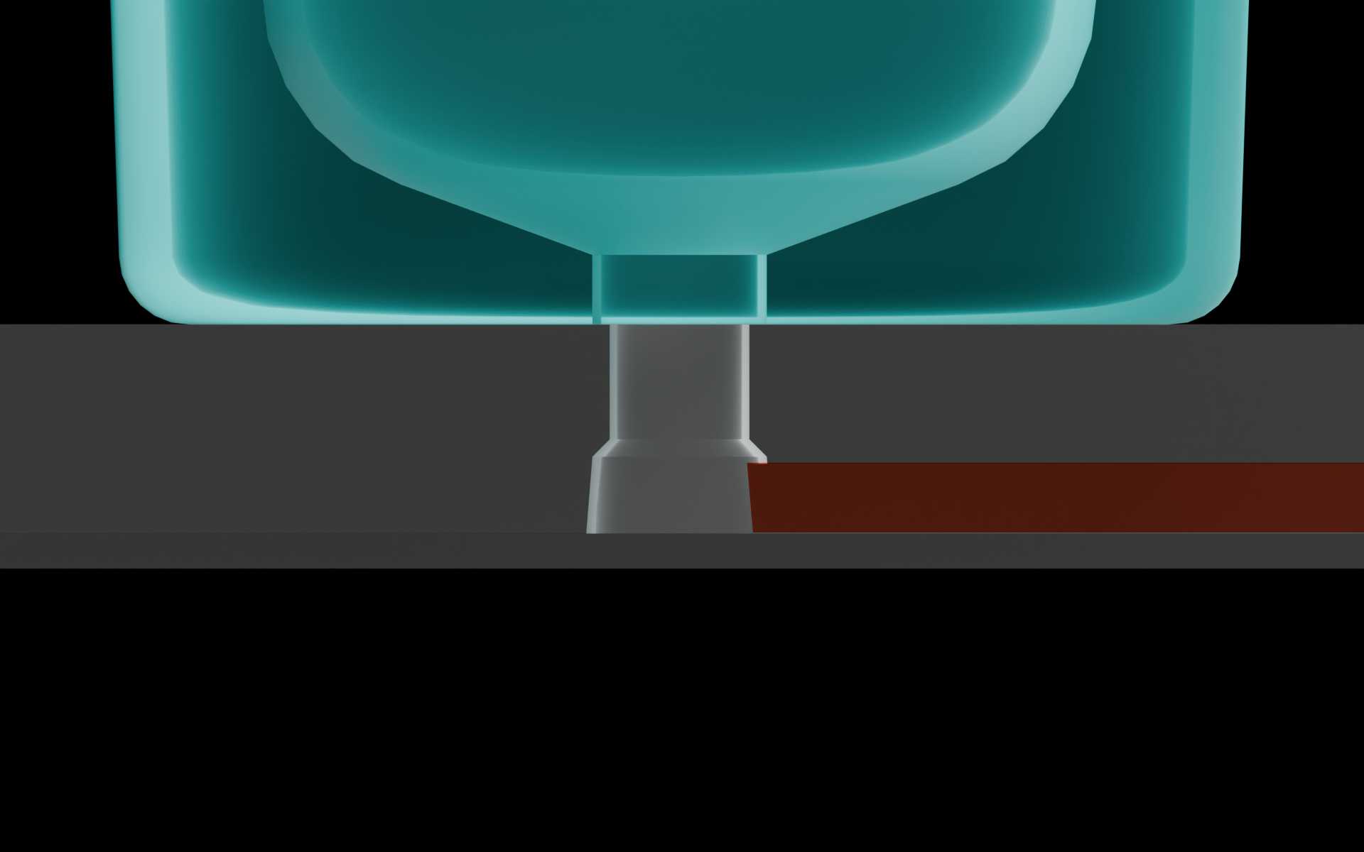 Close-up of the molded microfeatures below the reservoir. The vertical distance between the top surface of the tallest molded microfeature and the base of the reservoir is labeled as greater than or equal to 1.00 mm.