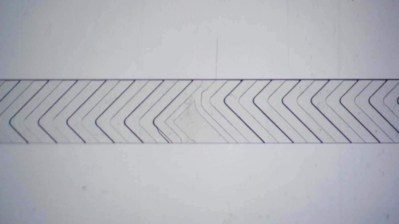 Close-up of a Transition Molded herringbone mixer. The structure is clearly defined, with sharp edges.